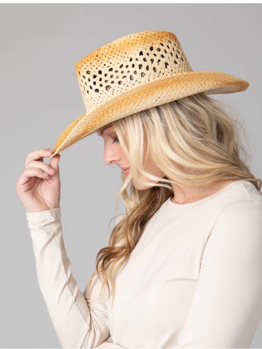 San Diego Hat Company Natural Straw Western Hat with Turquoise Bead Accent - Picture 3 of 4
